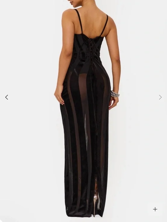 Black Sheer Panel Corset Maxi Dress - Picture 2 of 2